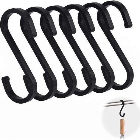 6 pcs Crochets en S, Forme de S Crochets en Aluminum, Crochet Multifonctions, crochets en S noirs, crochets en métal robustes, pour Cuisine, Salle de Bain, Chambre et Bureau, plantes (Noir) (1/5)