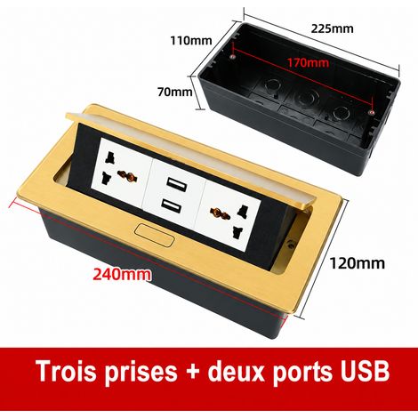 Bloc prise bureau escamotable pop-up deux prises universelles 3 broches 2 ports USB-A doré AC250 4000 – Livraison gratuite (1/5)