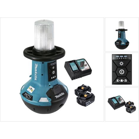 Luz LED portátil Makita DML 810 RF 18/36 V (2 x 18 V) 5500 lm IP54 + 2 baterías de 3,0 Ah + cargador