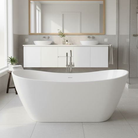 Freestanding Modern Double Ended Bath 1700 x 730mm - Matt White - Ives By Voda Design
