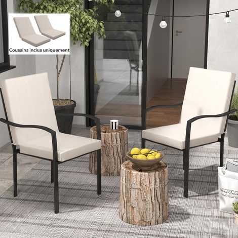 Lot de 2 coussins de chaise jardin avec liens, épaisseur 8 cm, dimensions 112 x 51 cm, couleur sable