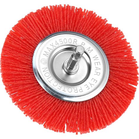 Brosse Perceuse Nylon 100 mm, Grain 80, Tige Hexagonale 1/4" - pour Poncage Fin et Polissage, Compatible Perceuse, Visseuse (1/5)