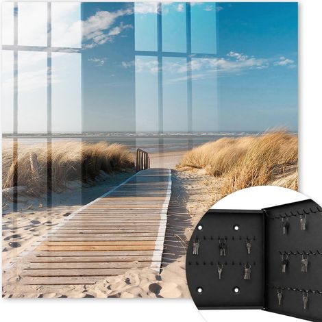 Armoire à clés - (30 cm x 30 cm) - Boîte à clés murale - Coffret de rangement pour clés - Couleur noire - Ouverture vers la droite - Pour maison et bureau - Une plage tranquille (1/5)