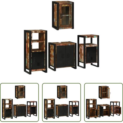 Badezimmerregal - Badezimmermöbel-Set mit Regal 4 pcs Mehrfarbig Massives Altholz (1/5)