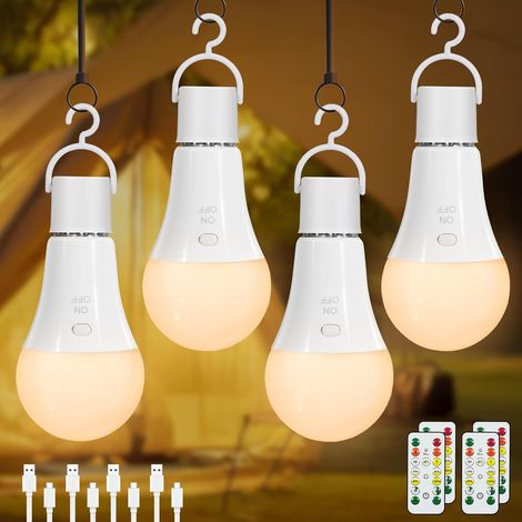 Ampoule Rechargeable Avec Télécommande Dimmable 3 Couleurs 4 Pack Ampoule Rechargeable E27, 7W Bouton Control Ampoules avec Fonction de Timing pour Éclairage D'urgence Extérieur Blanc (1/5)