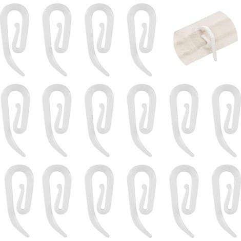 Weiße Kunststoffhaken, geeignet für Plissees, Fenster, Türen und Duschvorhänge. Robust und langlebig, zum Befestigen von Gardinen und Bändern. 50er-Packung.