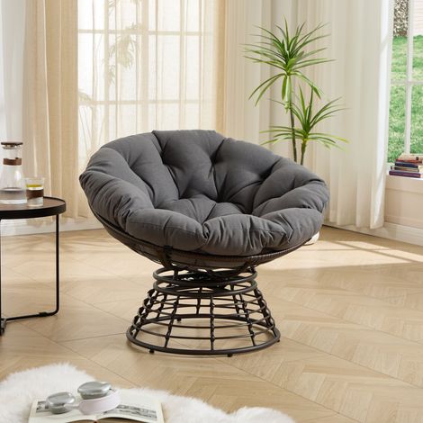 Papasan Sessel Drehbar Ergonomisch mit Gepolstertem Kissen fur Wohnzimmer Schlafzimmer oder Terrasse Stahl Grau 92 x 67 cm