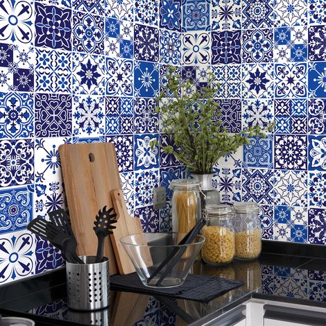 Sticker Mural Carrelage adhésif Cuisine Salle de Bain - 30 STICKERS CARREAUX DE CIMENT FLAVIE - 30stickers10x10cm (1/5)