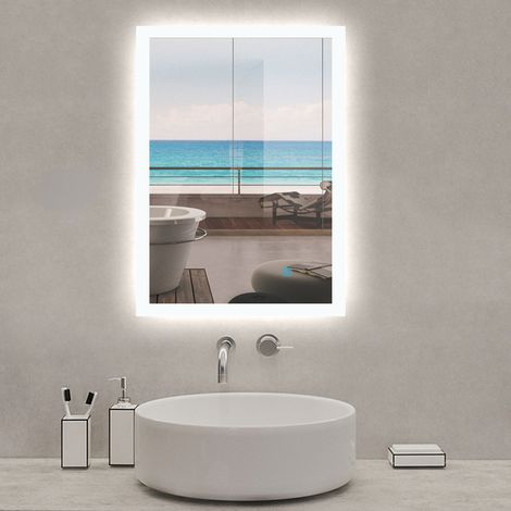 90X70cm Espejo de Baño con Iluminación LED Luz Espejo Interruptor Táctil con Antiniebla Montado en Pared-Perfecto para Maquillaje y Afeitar (1/5)