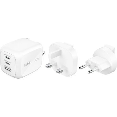 Belkin WCH018HQWH Cargador de pared GaN de 70 W 2xUSB-C 1xUSB-A Blanco (1/2)