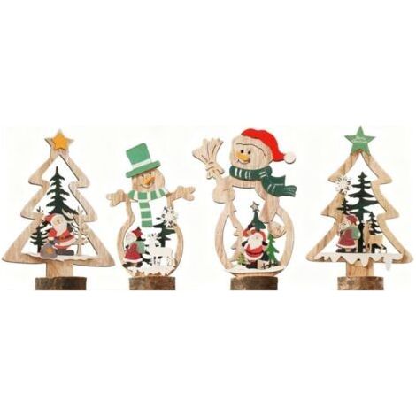 Décorations de Noël en bois, arbre de Noël créatif, présentoir de bureau, ornements de scène, vieil homme bonhomme de neige, petits ornements (4 styles) (1/5)