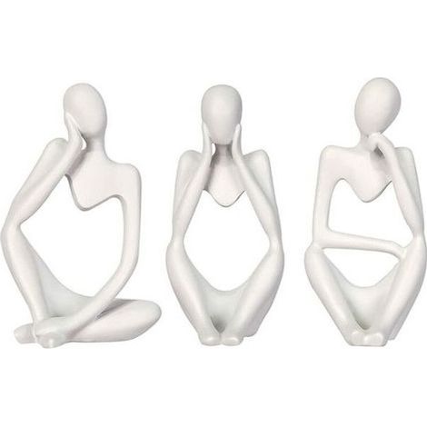Résine Mini Penseur Sculpture Ornements Ensemble pour Maison Salon Bureau 3 Pcs (Blanc) (1/4)