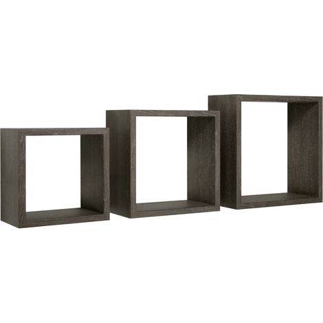 Set 3 mensole da parete muro scaffale cubo moderno Incubo - Marrone Scuro (1/4)
