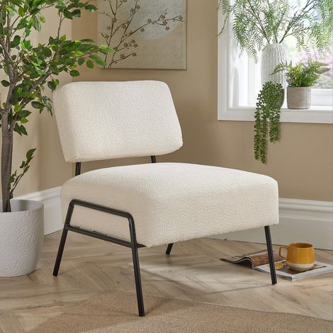 Boucle Accent Chair Black Metal Legs Cream Modern Home Living Seating Furniture