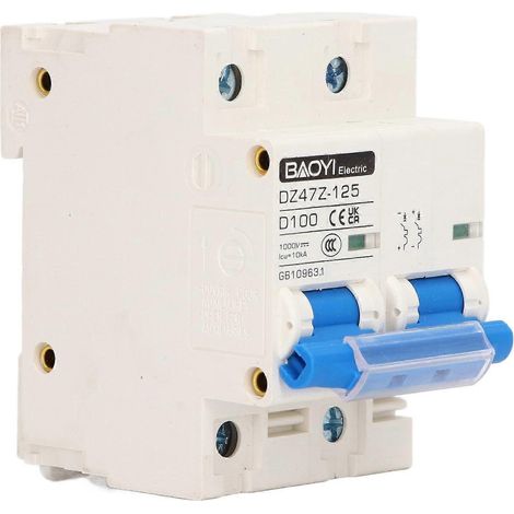 Disjoncteur CC 2P DZ47Z 125 100A, disjoncteur miniature sur rail DIN pour systèmes photovoltaïques 1000V Bl