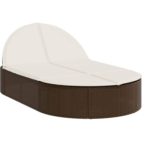 Maison Exclusive - Doppel-Sonnenliege mit Auflagen Braun Poly Rat
