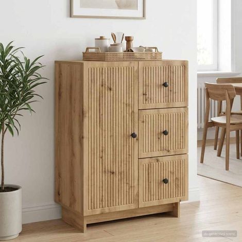 Buffet 3 tiroirs et 1 porte en bois d’ingénierie chêne artisanal 66 x 34,5 x 90 cm - PANGIVO (1/5)