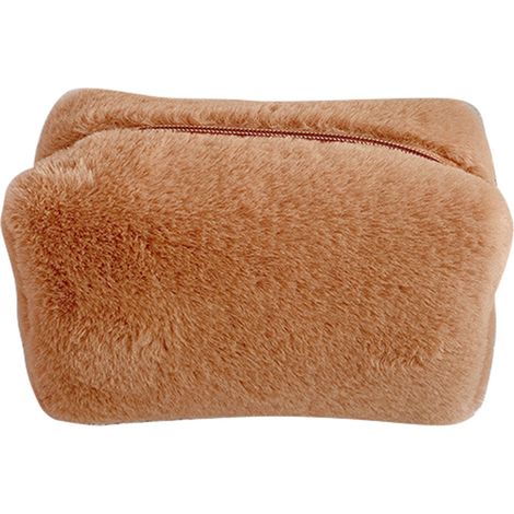 Plush Makeup Bag Lovely Soft Plush Fluffy Makeup Bag Fluffy Makeup Bag Portable Cosmetics Bag for Girls Brown (1/5)