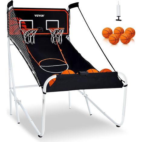 Jeu d'arcade de basketball pliable, 2 joueurs, panier de basketball à double tir à domicile, 5 ballons, tableau de bord électronique et pompe de gonflage, pour enfants et adultes, noir et blanc (1/5)
