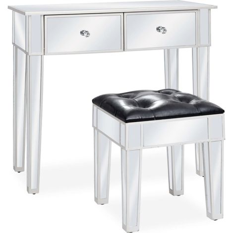 Verspiegelter Schminktisch mit Hocker MDF und Glas