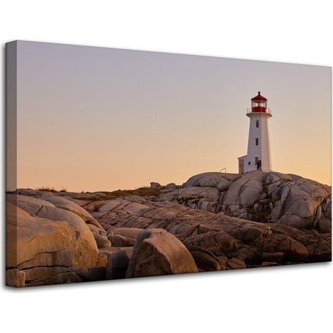 Leinwanddruck Natur Leuchtturm 80x50 cm Sonnenuntergang