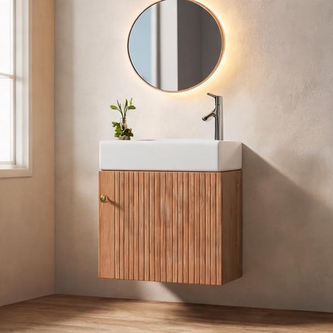 Meuble sous vasque suspendu en MDF nature 46 x 26 x 56 cm (1/5)