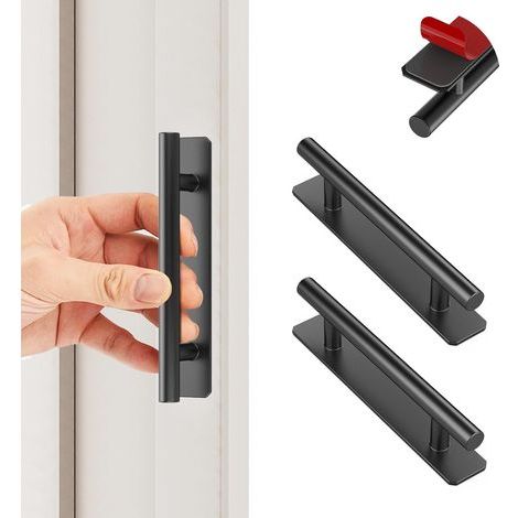 Set mit 2 selbstklebenden Tür- und Schubladengriffen aus Aluminium, sofort einsatzbereit, kein Bohren erforderlich, für Schubladen, Schränke, Schiebetüren und Küchenmöbel – Schwarz (1/5)