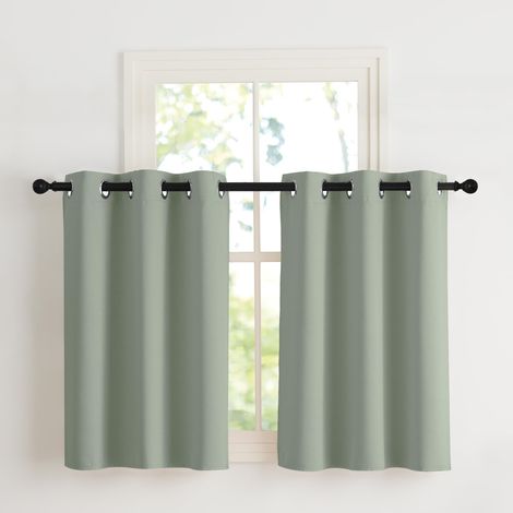 Rideauxs Occultant Court Thermique Unicolore Petit Draperies à Oeillets Lumineux Bloquer Decoration pour Cuisine Chambre, Largeur 107 x Hauteur 90 cm, Sauge Vert, 2 Pièces (1/5)