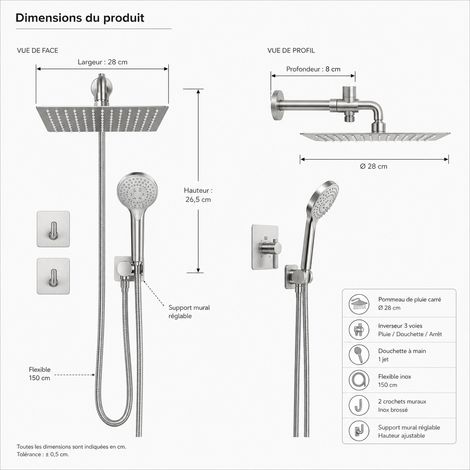 Colonne de Douche Inox avec Flexible pour Salle de Bain (1/4)