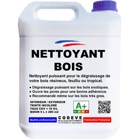 Codève Bois – Nettoyant bois 5 L – Dégraissant puissant pour bois exotiques – Ouvre les pores pour bonne adhérence – Séchage rapide sans coloration