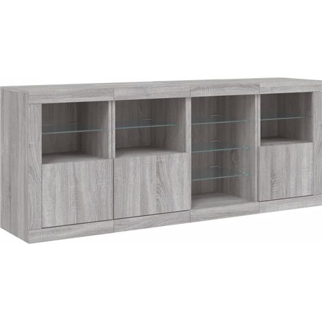 Aparador cómoda mueble almacenaje organizador cocina salón salón con luces LED sonoma 164 x 37 x 67 cm gris 020030060