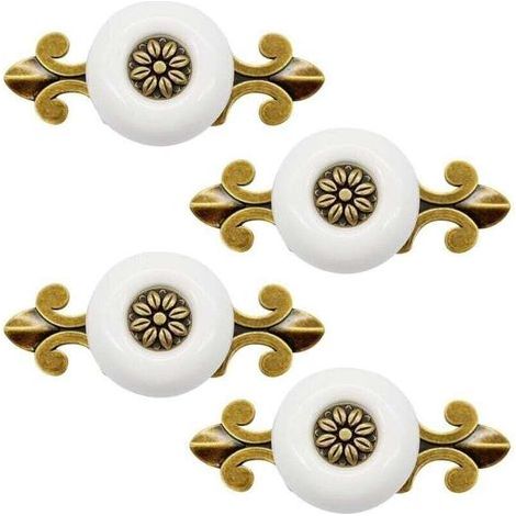 4 pièces Poignée en Céramique Poignée de Porte avec vis de 2.5cm, Blanc, Vintage Poignée D'armoire Classique Poignée de Tiroir Pour Cuisine Salon Chambre (1/4)