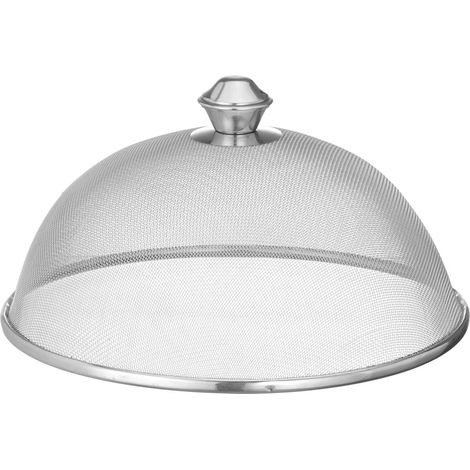 Cloche Alimentaire ø25,5cm, Couverture en Maille Fine en Inox avec Bouton Supérieur, Couvercle de Protection contre les Insectes pour Cuisine, Fêtes, Pique-Nique et Barbecue, Hauteur 13,5cm