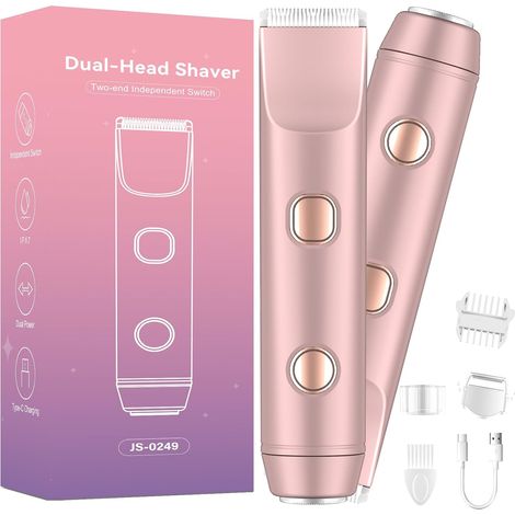 Bikini-Trimmer für Damen – Wiederaufladbarer Elektrorasierer mit zwei Scherköpfen für schmerzfreie Haarentfernung  Wasserdichter Damenrasierer (IPX7) für Gesicht, Bikinizone und Körper