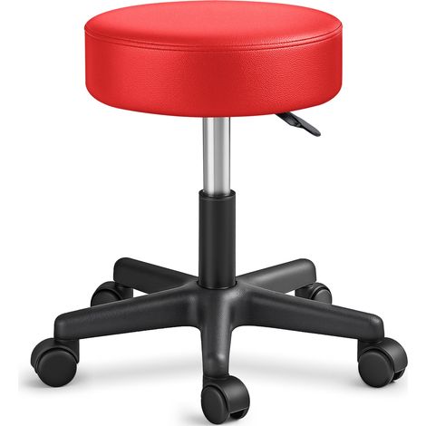 Sgabello da lavoro Sgabello girevole Sgabello Sgabello per salone estetico Sgabello per ambulatorio medico, con rotelle, rotazione libera di 360°, 10 cm di imbottitura, 8 colori diversi (Rosso)
