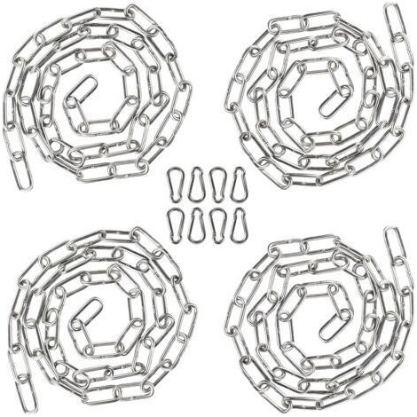 4 x 1 Mètre Chaîne en Acier Inoxydable 3mm Chainette avec 8 Mousquetons, Promenade, Chaîne de Chien Chaîne De Séchage Robuste Charge Chaîne D'ancrage Chaîne Balançoire, Maximale de 80KG