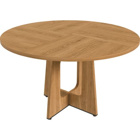 Table de salle à manger ronde modulable de 120 cm de diamètre et 76 cm de hauteur, en MDF plaqué chêne, pouvant accueillir confortablement 4 personnes – idéale pour les salles à manger, les cuisines e (1/4)