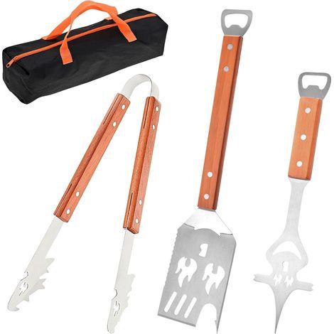 4 Pièces Ustensiles Barbecue Acier Inoxydable, Accessoires Barbecue, Kit Barbecue avec Brosse Turner, Accessoires de Gril pour Gril extérieur, idée pour Le teppanyaki et Le Camping (1/5)