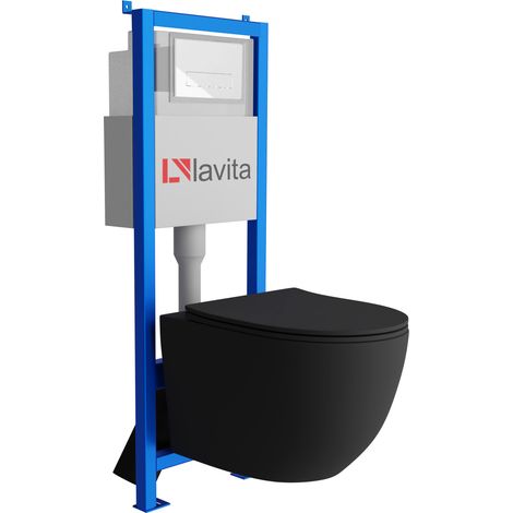 Bâti-support Lavita LAV 101 à 40 cm + WC Sinto Black sans bord + plaque de commande LAV 200.3.1 blanc Kit complet WC