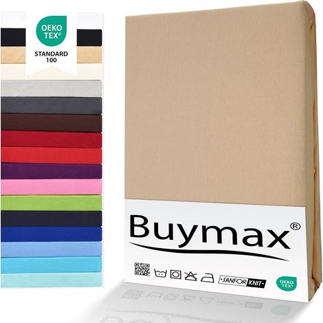 Drap-Housse 80X200Cm Lot de Deux Drap-Housse 100% Coton Jersey, Hauteur De Matelas Jusqu'À 25 Cm, Couleur Sable (1/5)
