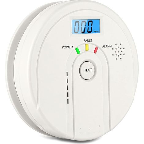 Detector de monóxido de carbono de 85 dB, detector de CO con pantalla LCD, EN 50291. Funciona con pilas (3 pilas AA no incluidas). (1/5)