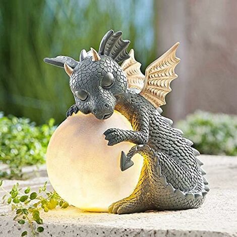Statue de dragon pour jardin, figurine lumineuse solaire LED, décoration extérieure, sculptures de jardin résistantes aux intempéries avec boule lumineuse pour terrasse, pelouse et jardin. (1/5)