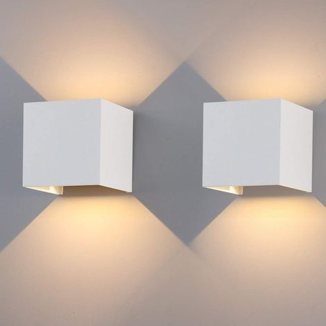 2PCS Applique Murale Interieur/Exterieur 12W Avec Angle de Faisceau Réglable Appliques Murales LED Blanc Chaud, Etanche IP65 Applique Blanc (1/5)