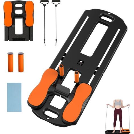 Planche de Pilates Réformeur portable et pliable – Step fitness avec rouleau abdominal, bandes de résistance, barres à pompes – Renforcement du core, bras, dos, jambes – Pour maison et salle de sport (1/5)