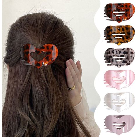 Lot de 6 pinces à cheveux à motif cœur - Pinces plates pour femmes - Épingles décoratives à cheveux avec motif cœur - Accessoires de coiffure mignons Stijl G (1/5)