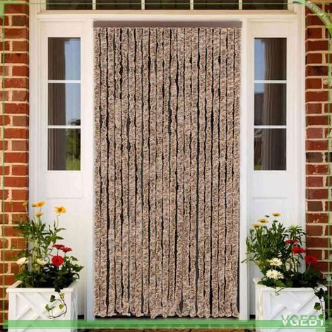 377321 Rideau anti-mouches beige et marron foncé 90x220 cm chenille (1/5)
