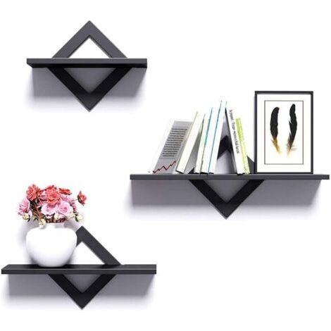 Étagères Murales Lot de 3,Flottantes en PVC Stable Idéale pour Salon, Chambre, Couloir, Cuisine, Longueur 27/34/42cm(Noir) (1/5)