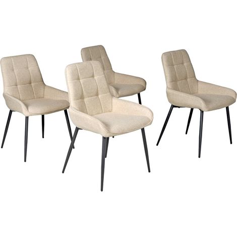 Le Quai Des Affaires – Lot de 4 chaises de salle à manger ARTY – Assise en tissu beige – Piétement en métal – Hauteur d'assise 48 cm – Dimensions 53x60x86.5 cm (1/5)
