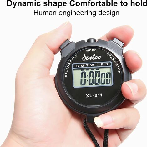 Chronomètre numérique étanche compact silencieux, sans affichage heure ni date, facile à utiliser – chronomètre de précision pour sport, entraînement et activité, couleur noir (1/5)