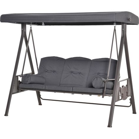 Dondolo da Giardino 3 Posti Tetto Regolabile Portabicchieri Cuscini 208x120x172 cm Grigio (1/5)